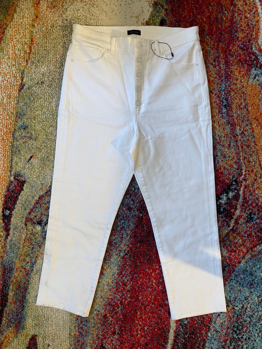 Mom Jean White Jeans Super High Rise Sz 12 NEW Button Front Stretch Casual